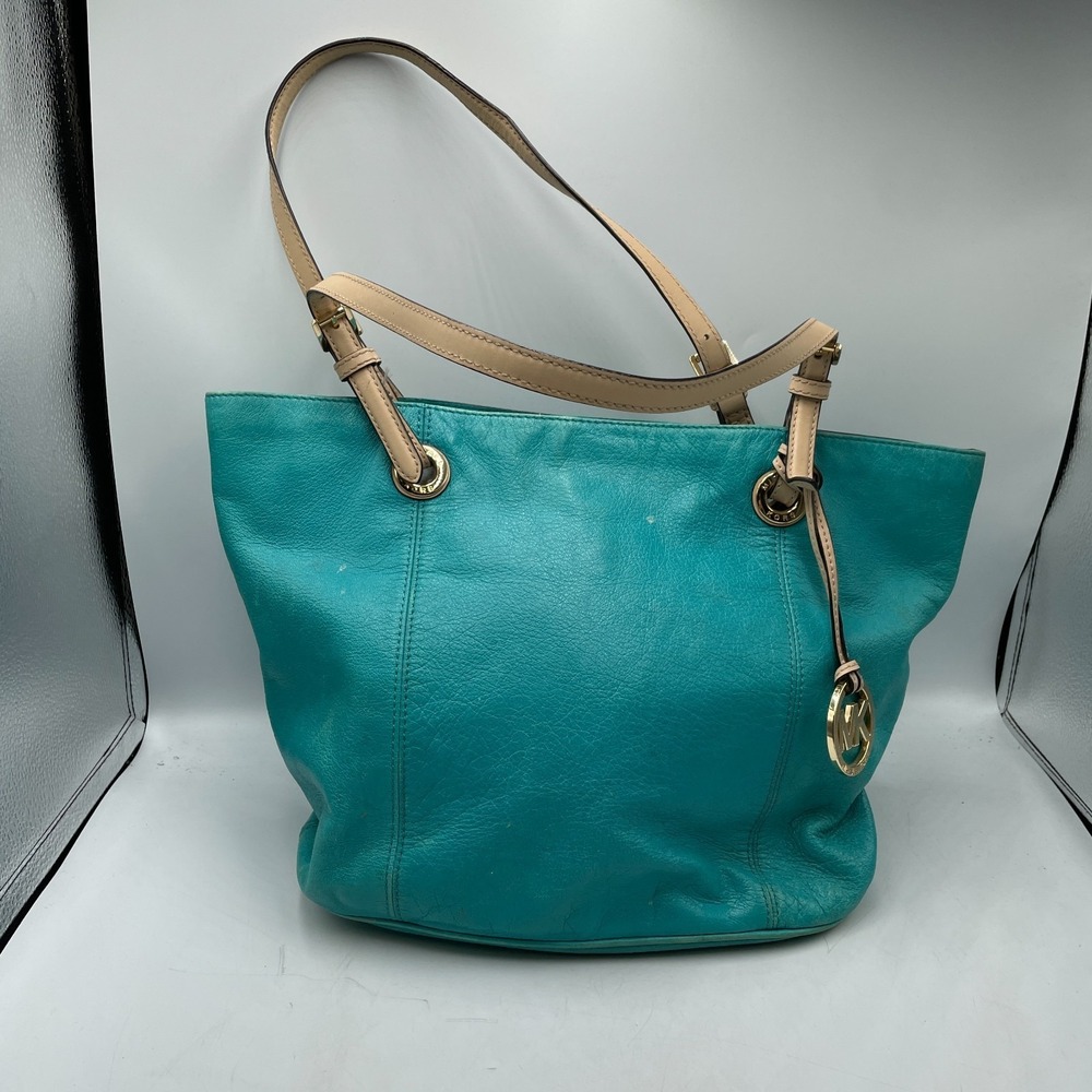 Michael Kors Bag Jet Set Teal Leather Inner Pocket Adjustable Double Handle Tote